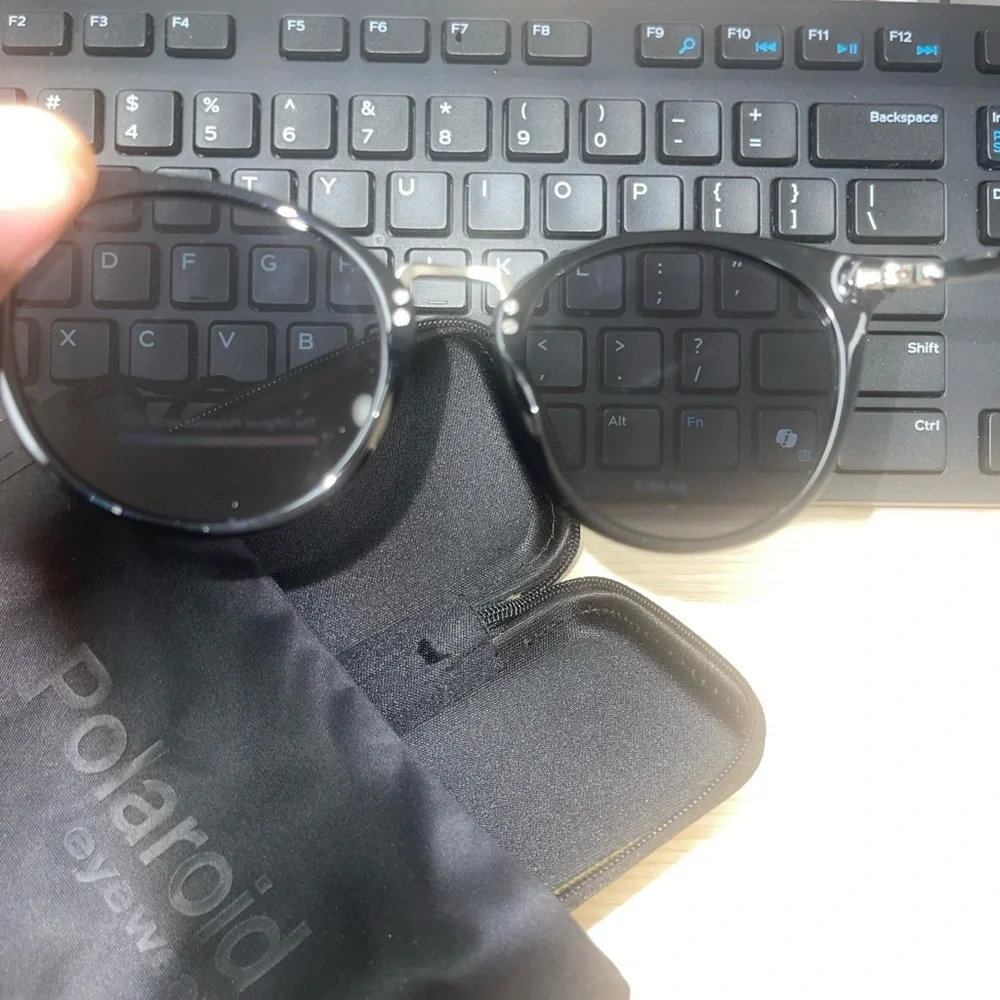 Polaroid Black and Silver Round Cat Eye Sunglasses 4146/S/X 807M9 NIC
